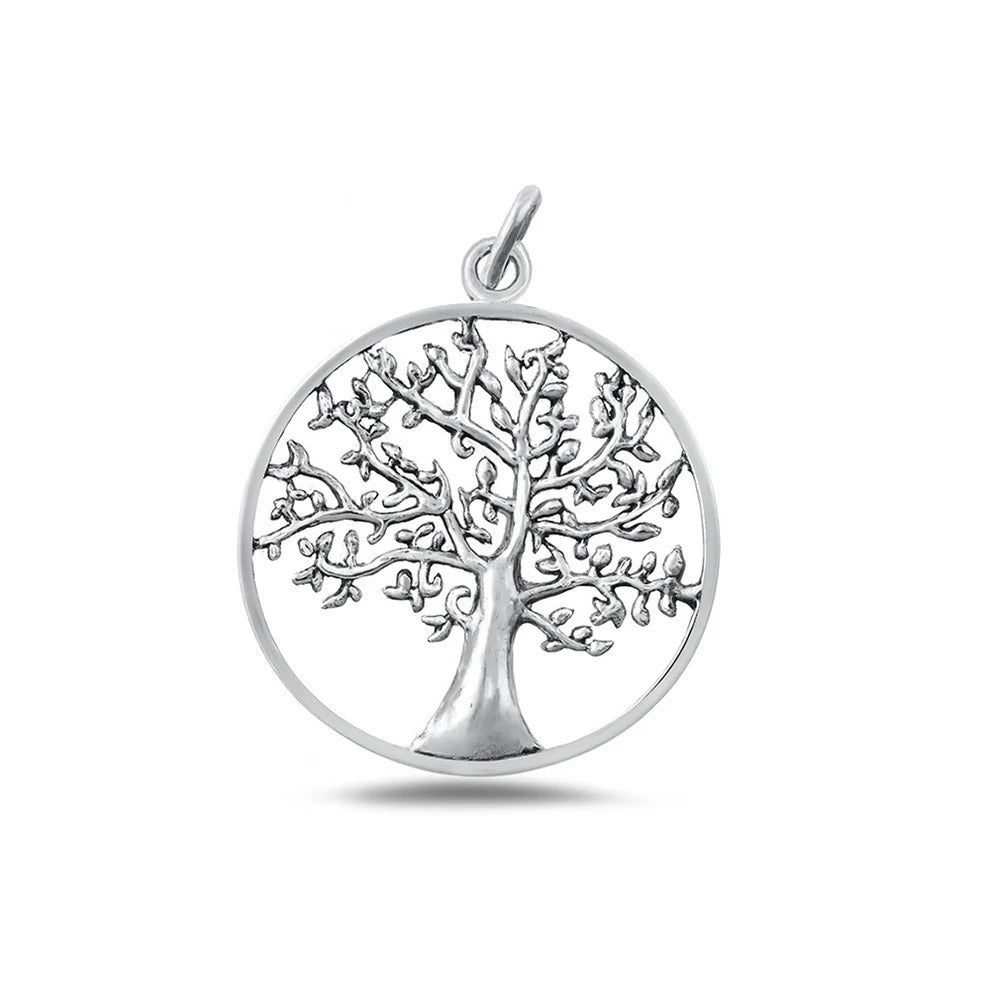 Sterling Silver Oxidized And High Polished 25mm Tree Of Life Pendant