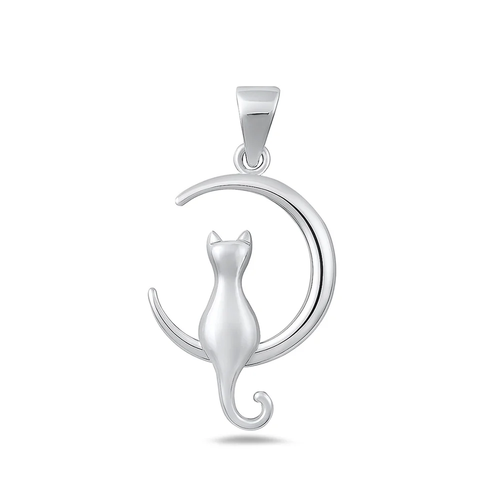 Sterling Silver Oxidized And Polished Cat Pendant