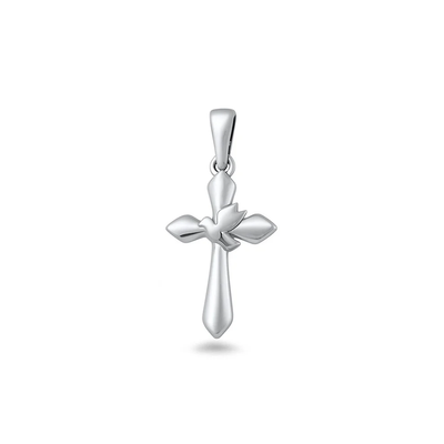 Sterling Silver Oxidized And Polished Cross With Bird Pendant