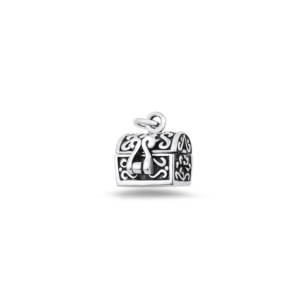 Sterling Silver Oxidized And Polished Treasure Chest Locket Pendant