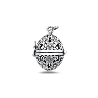 Sterling Silver Oxidized And Polished Floral Prayer Box Pendant