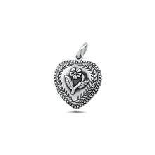 Load image into Gallery viewer, Sterling Silver Oxidized And Polished Heart And Flower Pendant