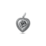 Sterling Silver Oxidized And Polished Heart And Flower Pendant