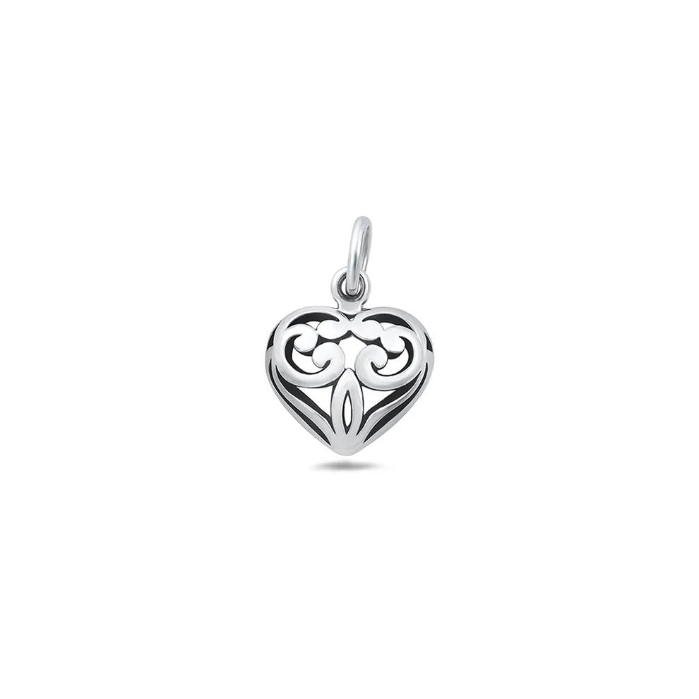Sterling Silver Oxidized And High Polished Filigree Heart Pendant