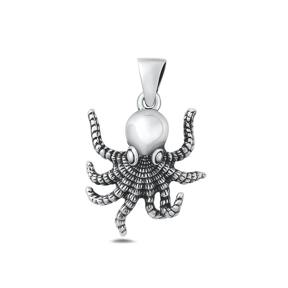 Sterling Silver Oxidized And High Polished 22.3mm Octopus Pendant