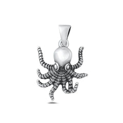 Sterling Silver Oxidized And High Polished 22.3mm Octopus Pendant