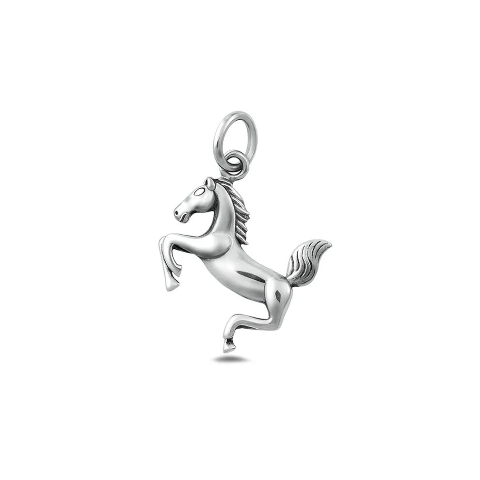 Sterling Silver Oxidized And High Polished Horse Pendant