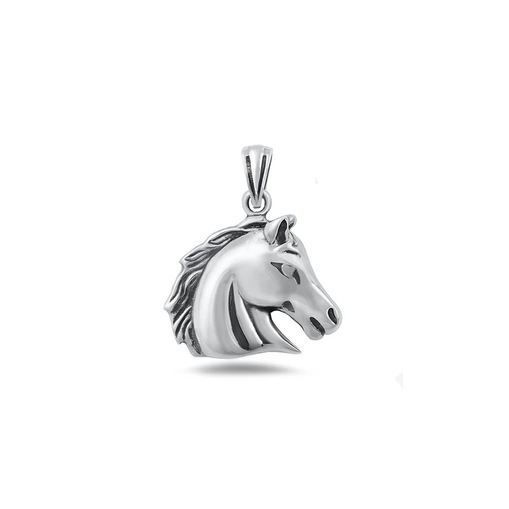 Sterling Silver Oxidized And High Polished 13.3mm Horse Pendant