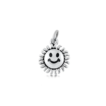 Load image into Gallery viewer, Sterling Silver Oxidized And Polished Happy Face Flower Pendant