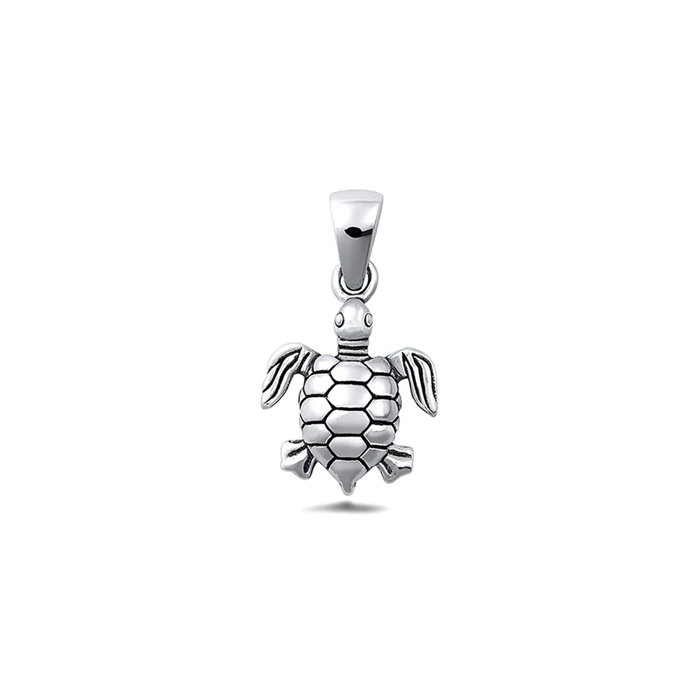 Sterling Silver Oxidized And Polished Sea Turtle Pendant