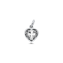 Load image into Gallery viewer, Sterling Silver Oxidized And Polished Cross And Heart Filigree Pendant
