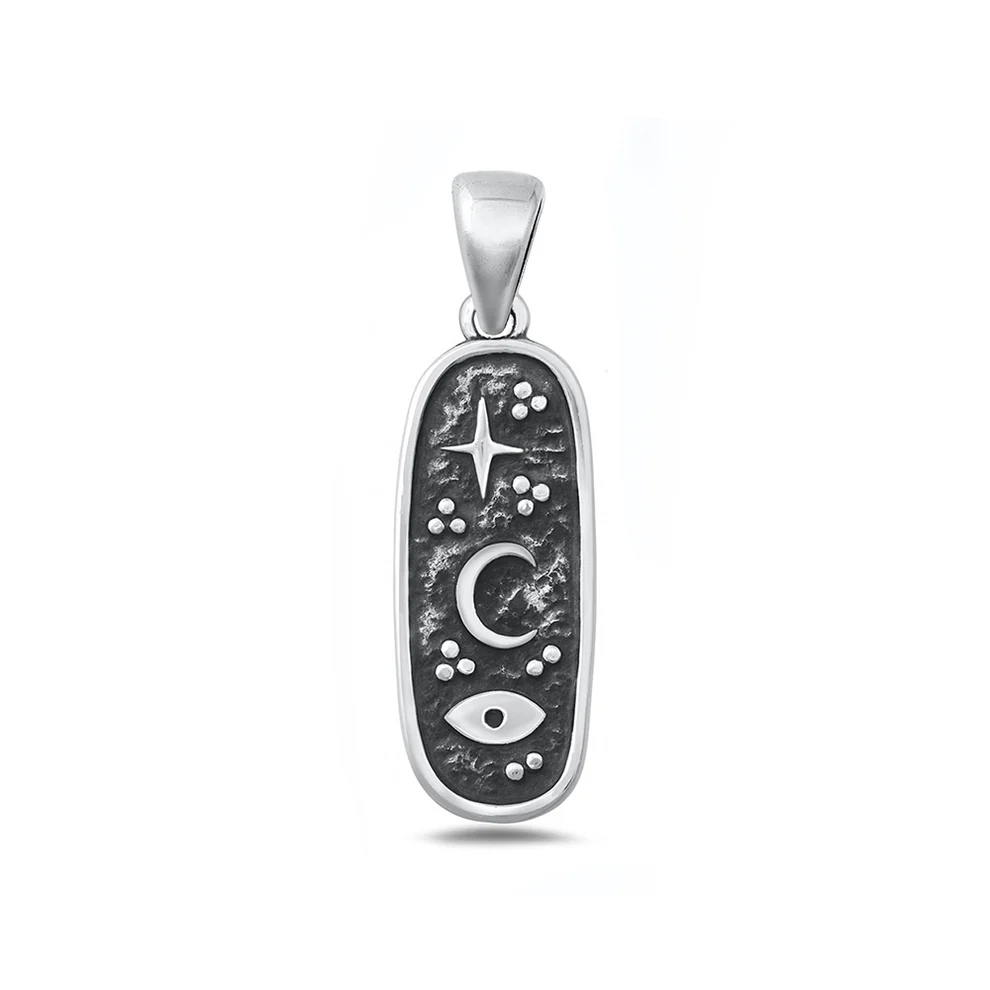 Sterling Silver Oxidized And Polished Moon Star And Eye Pendant