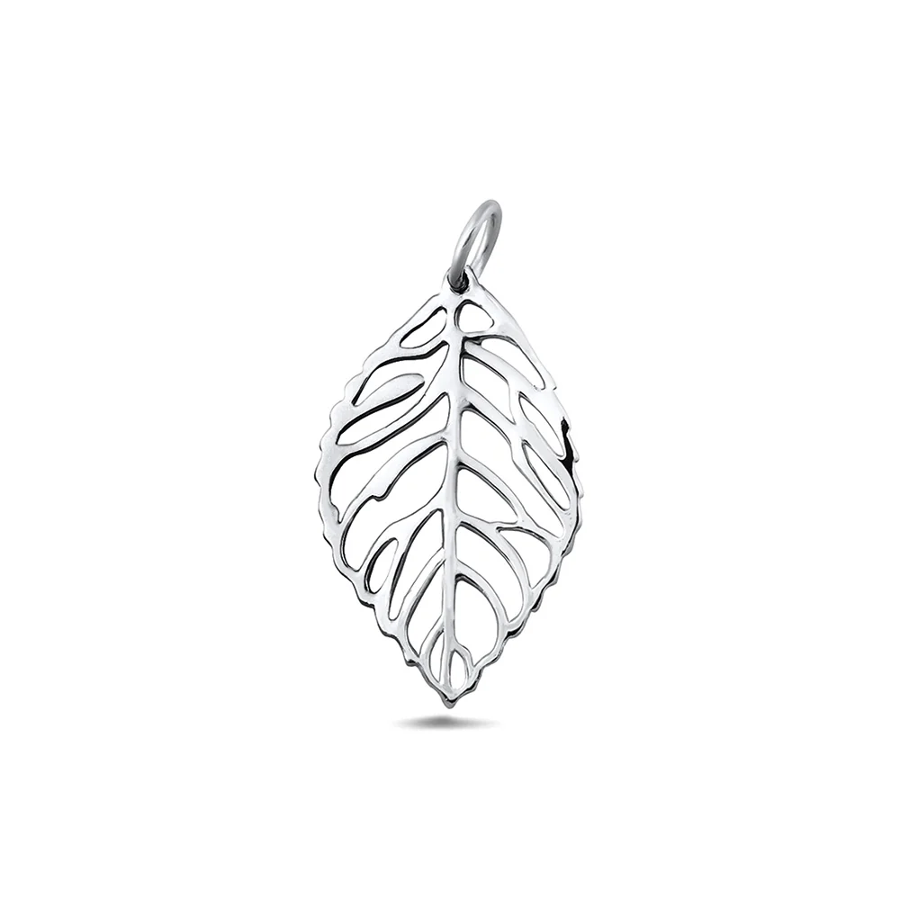 Sterling Silver Oxidized And Polished 23.6mm Leaf Pendant