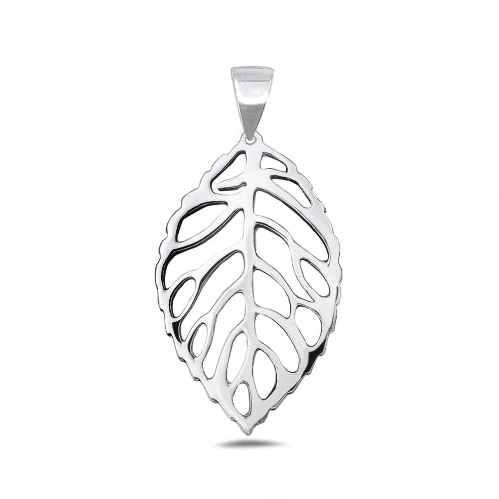 Sterling Silver Oxidized And Polished 31.1mm Leaf Pendant