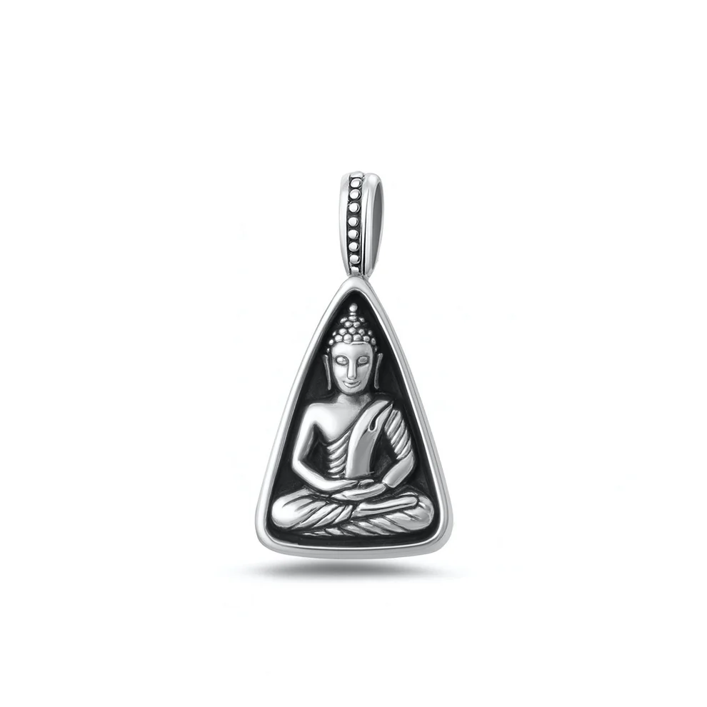 Sterling Silver Oxidized And Polished Buddha Amulet Pendant