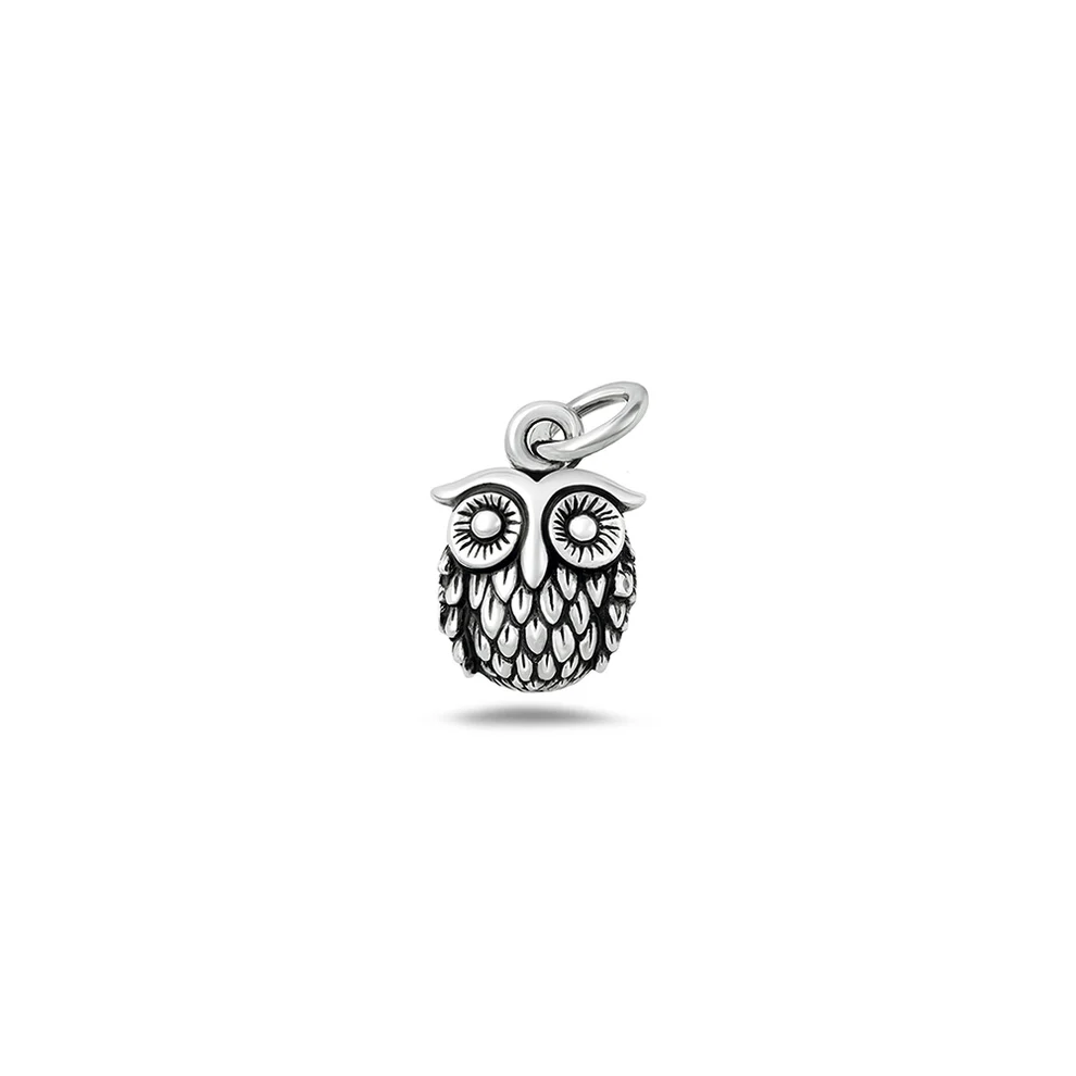 Sterling Silver Oxidized And Polished Owl Pendant