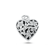 Load image into Gallery viewer, Sterling Silver Oxidized And Polished Floral Heart Pendant