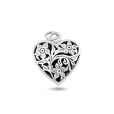 Sterling Silver Oxidized And Polished Floral Heart Pendant