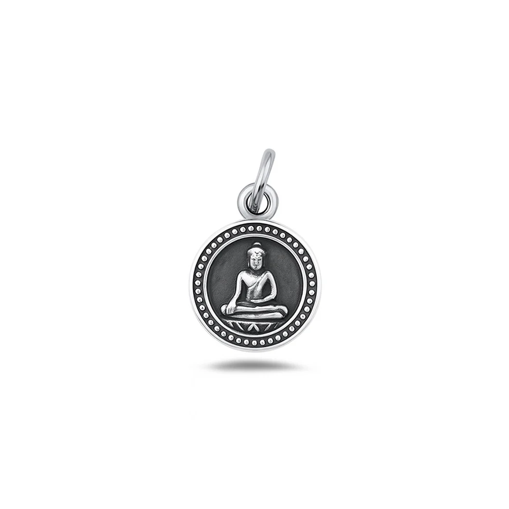 Sterling Silver Oxidized And Polished Buddha And Tribal Pendant
