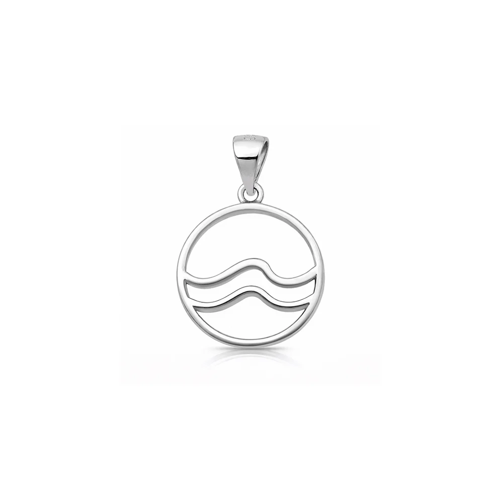 Sterling Silver Rhodium Plated Ocean Wave Pendant