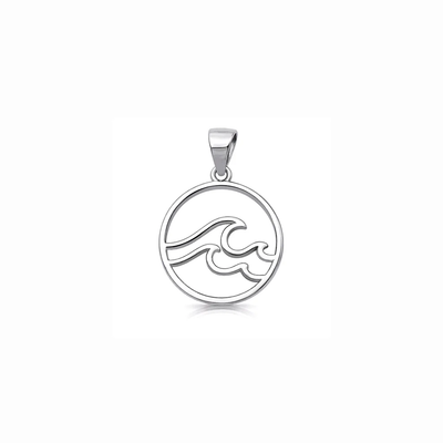 Sterling Silver Rhodium Plated 16mm Ocean Waves Pendant