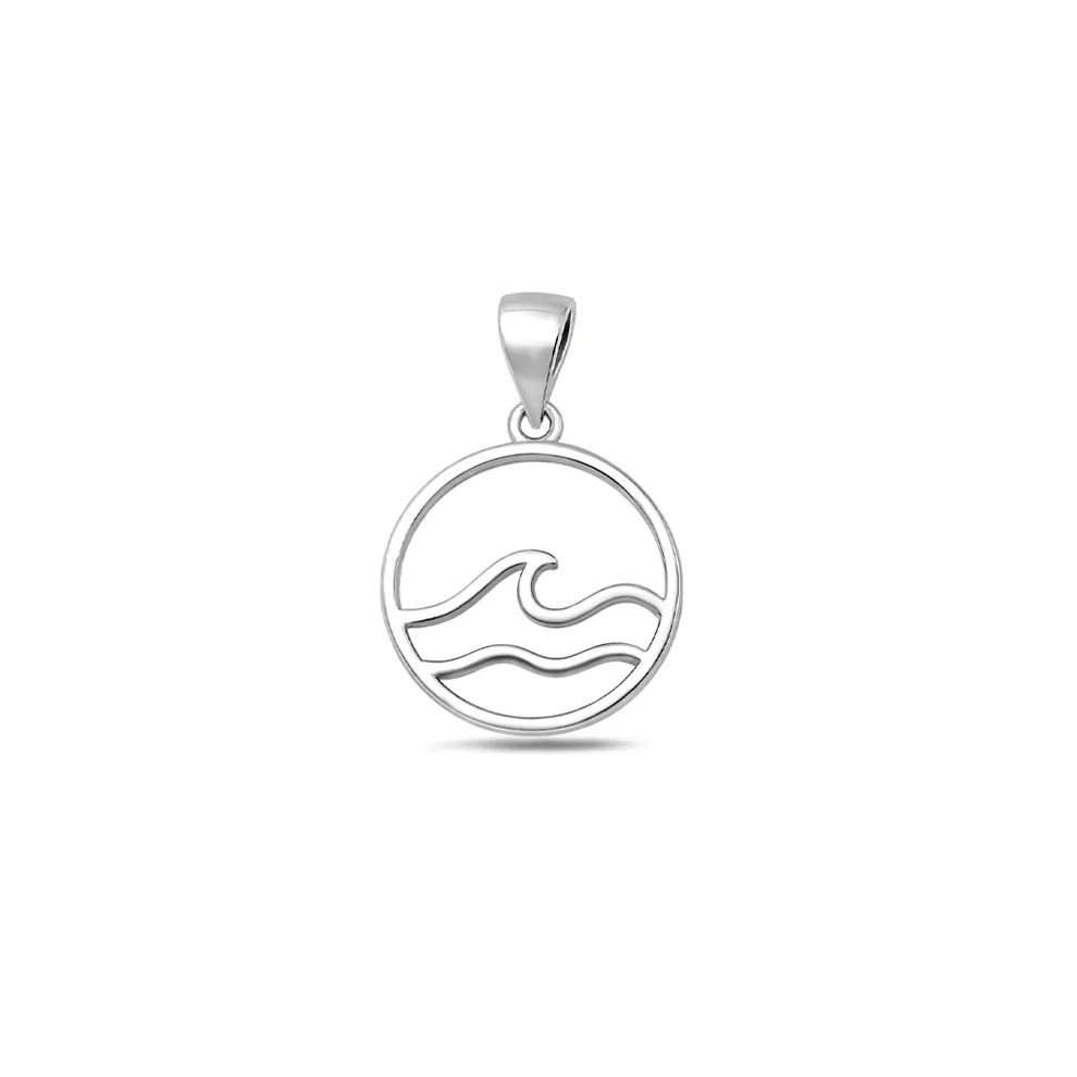 Sterling Silver Rhodium Plated Ocean Waves Pendant