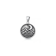 Load image into Gallery viewer, Sterling Silver Oxidized And High Polished Mountains And Moon Pendant