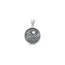 Load image into Gallery viewer, Sterling Silver Oxidized And Polished Mountains And Sun Pendant