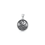 Sterling Silver Oxidized And High Polished Moon And Mountains Pendant