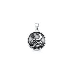 Sterling Silver Oxidized And High Polished Moon And Mountains Pendant