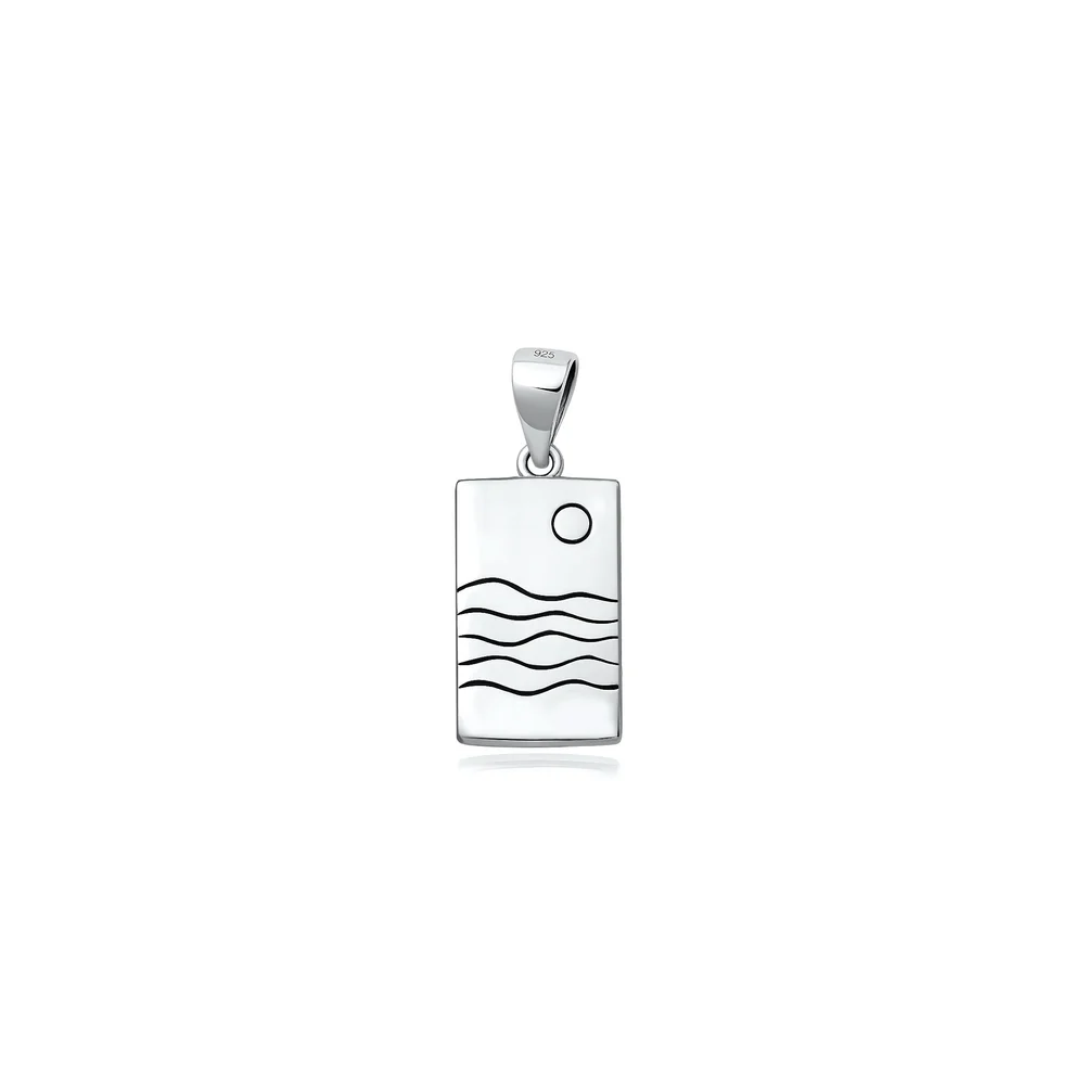 Sterling Silver Oxidized And Polished Minimalist Sea And Moon Pendant
