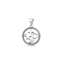 Sterling Silver Oxidized And Polished Cross Anchor Heart Pendant