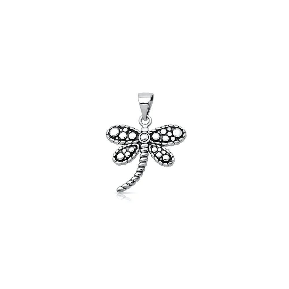 Sterling Silver Oxidized And Polished Dragonfly Pendant