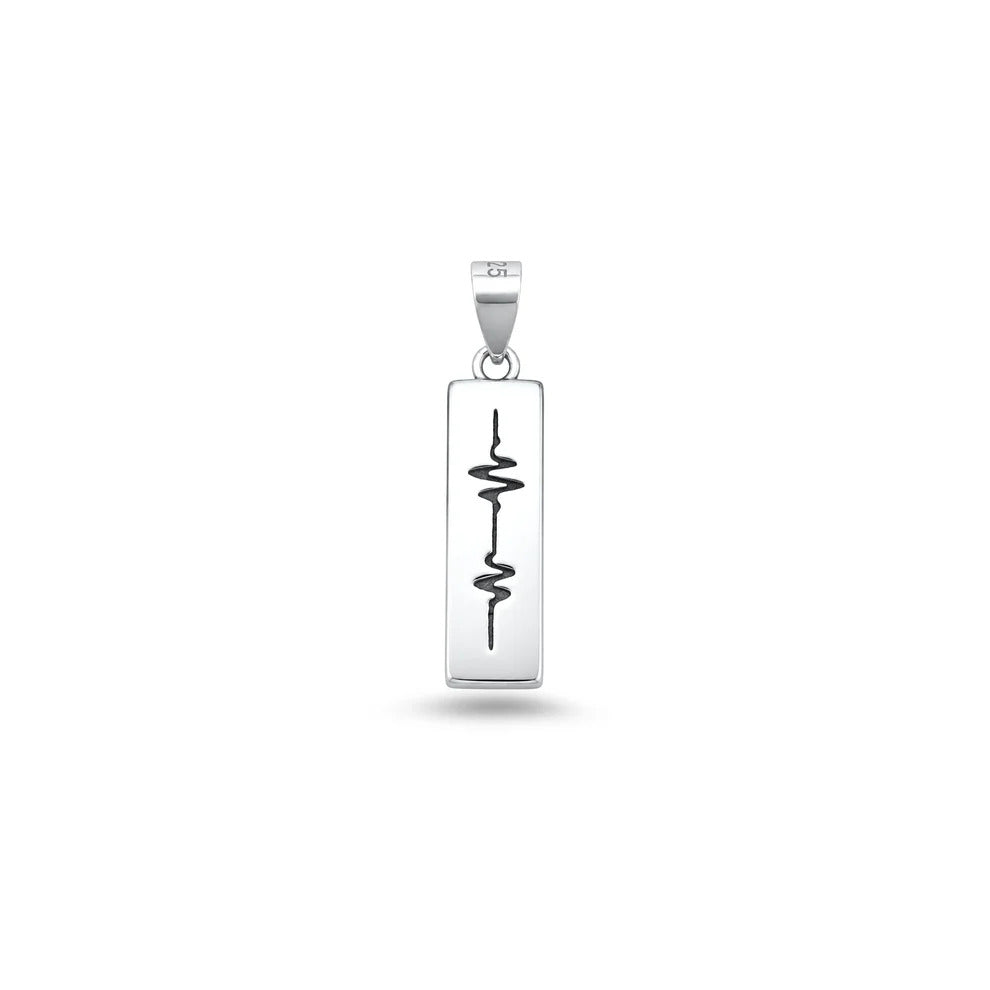 Sterling Silver Oxidized And High Polished EKG Heartbeat Pendant
