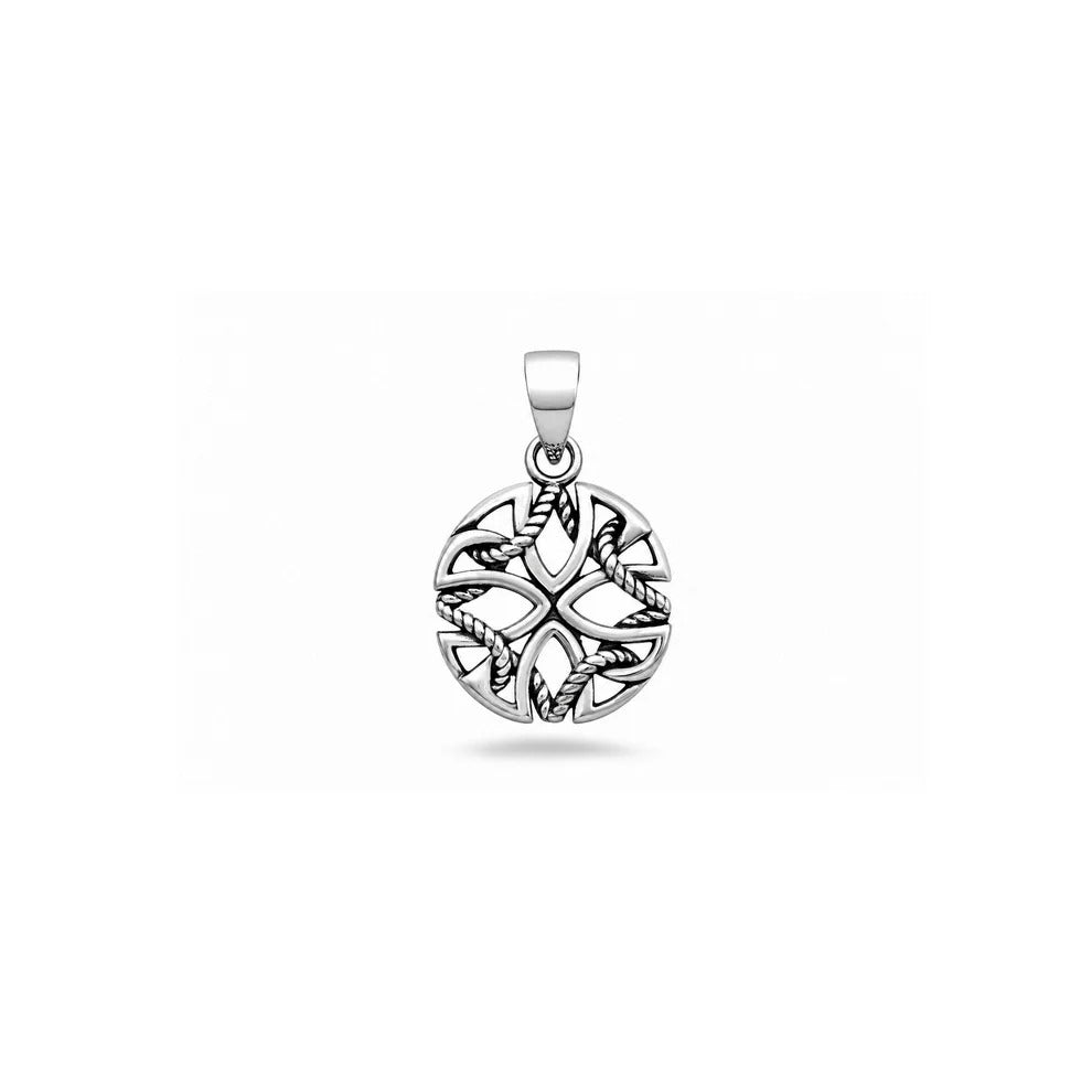 Sterling Silver Oxidized And High Polished Round Celtic Knot Pendant
