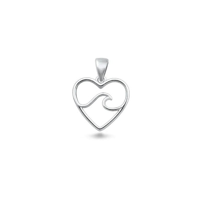 Sterling Silver Rhodium Plated Heart And Wave Pendant