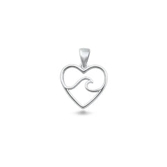 Sterling Silver Rhodium Plated Heart And Wave Pendant
