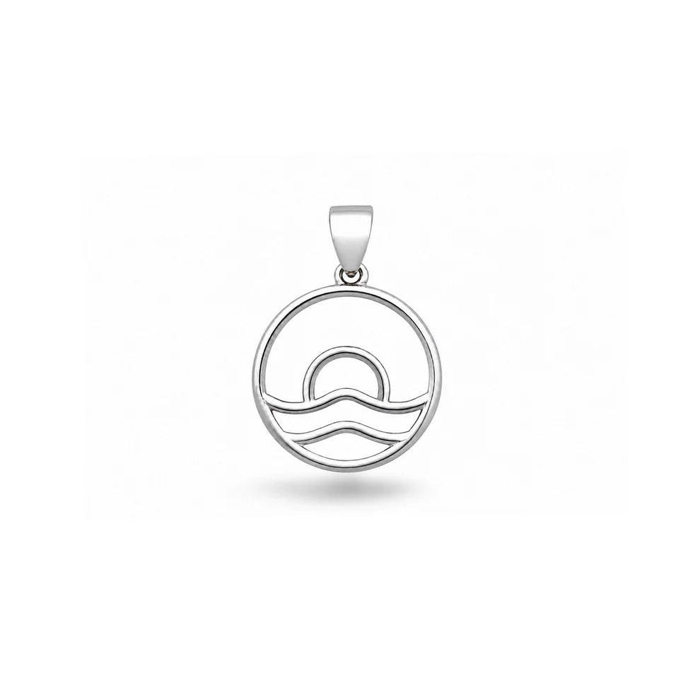 Sterling Silver Rhodium Plated Ocean And Sunset Pendant