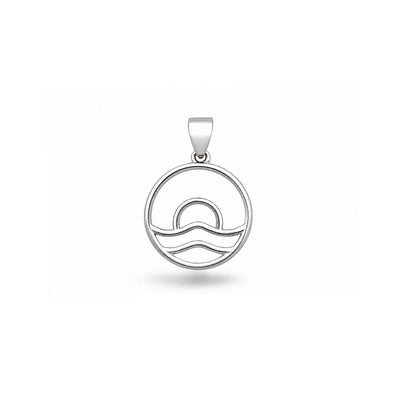 Sterling Silver Rhodium Plated Ocean And Sunset Pendant