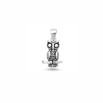 Sterling Silver Oxidized And High Polished Owl Pendant
