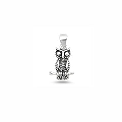 Sterling Silver Oxidized And High Polished Owl Pendant
