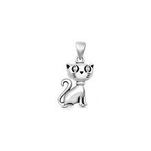 Load image into Gallery viewer, Sterling Silver Oxidized And Polished Clear CZ Cat Pendant