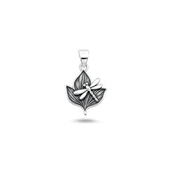 Sterling Silver Oxidized And High Polished Dragonfly Leaf Pendant