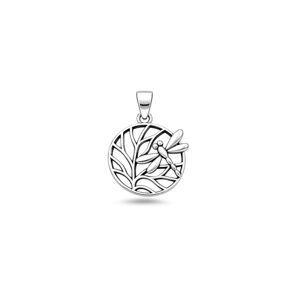 Sterling Silver Oxidized And High Polished Dragonfly Pendant