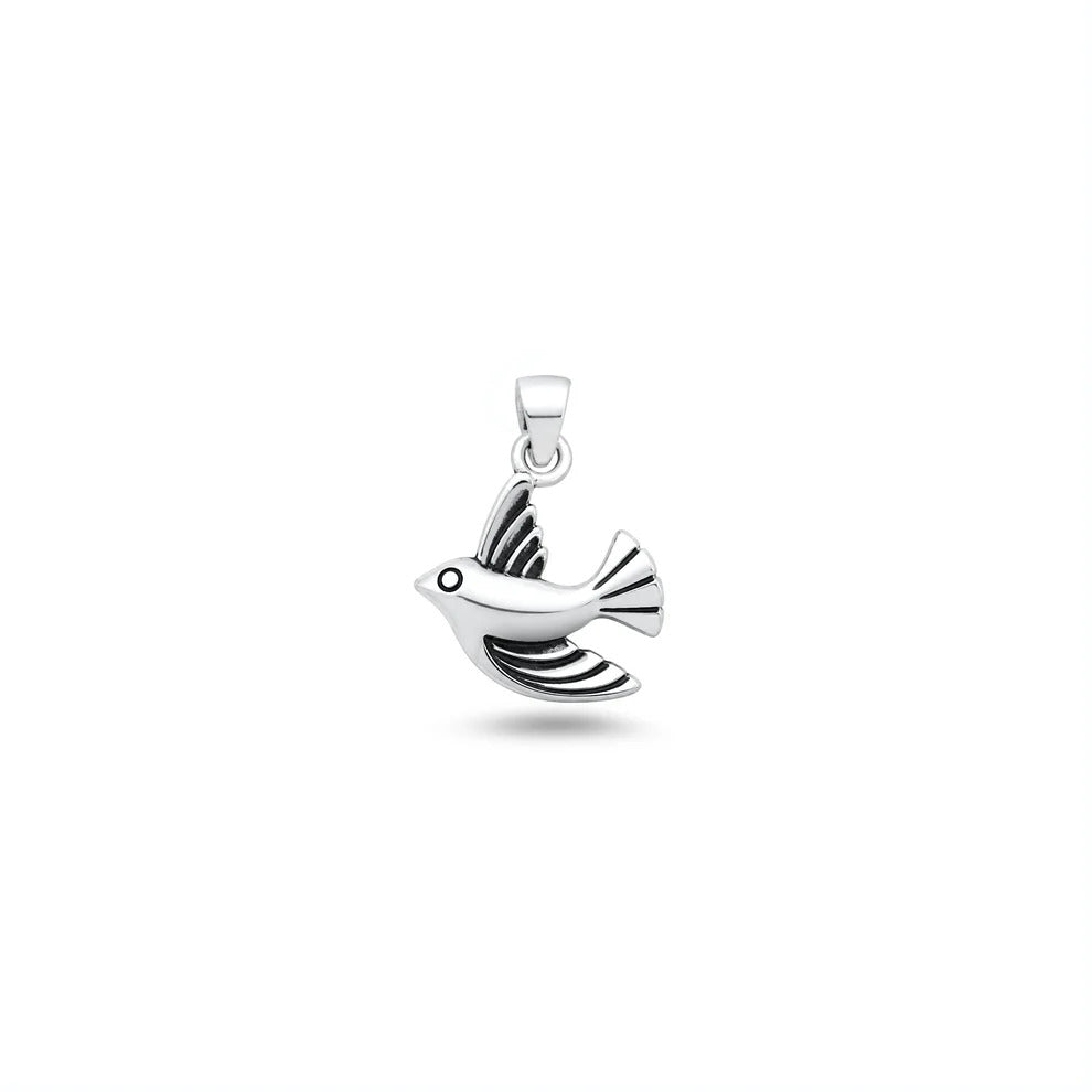 Sterling Silver Oxidized And High Polished Bird Pendant