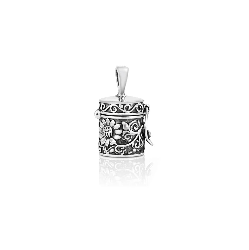 Sterling Silver Oxidized And High Polished Floral Prayer Box Pendant
