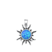 Load image into Gallery viewer, Sterling Silver Oxidized Sun Blue Lab Opal Pendant