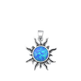 Sterling Silver Oxidized Sun Blue Lab Opal Pendant
