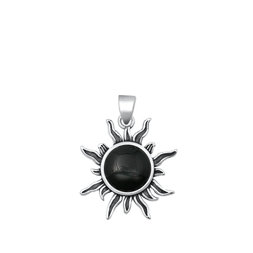 Sterling Silver Oxidized Sun Black Agate Stone Pendant