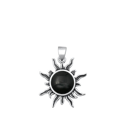 Sterling Silver Oxidized Sun Black Agate Stone Pendant